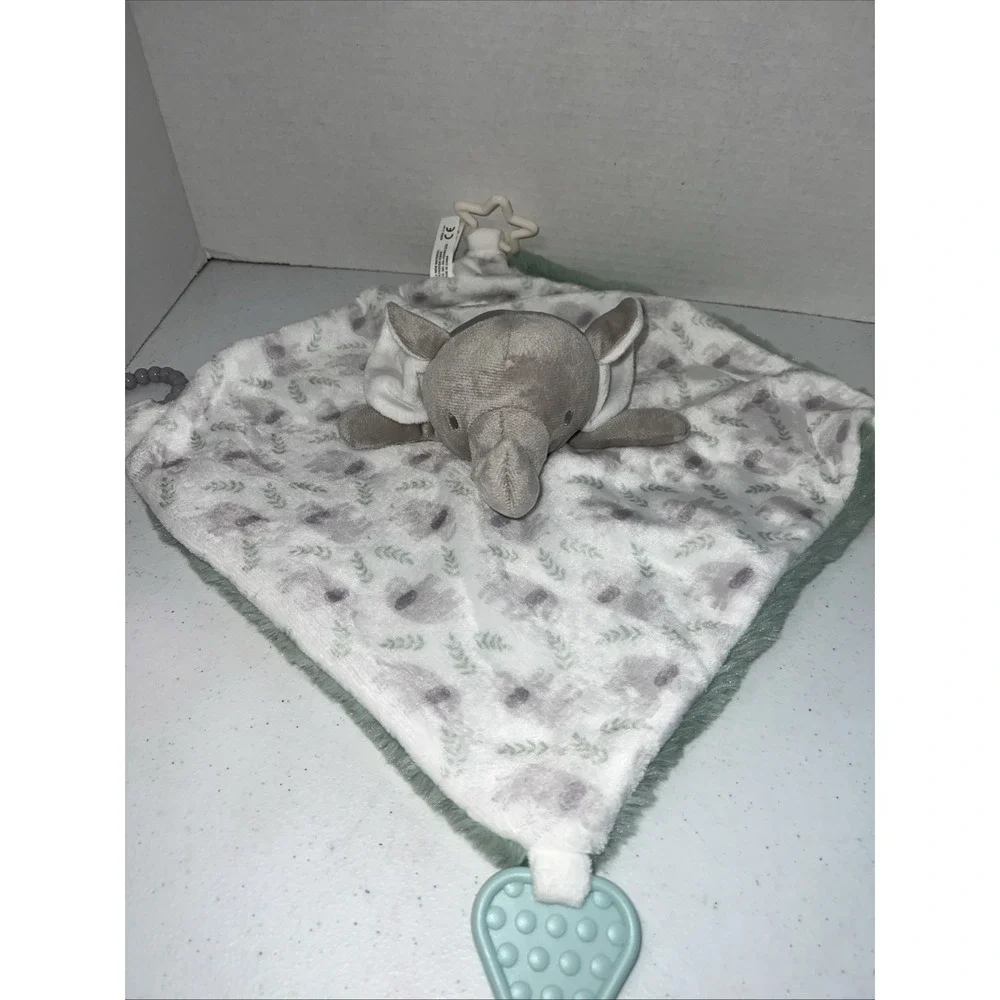 Dream Gro Activity Blankie Elephant Lovey Baby Security Blanket Gray And Green